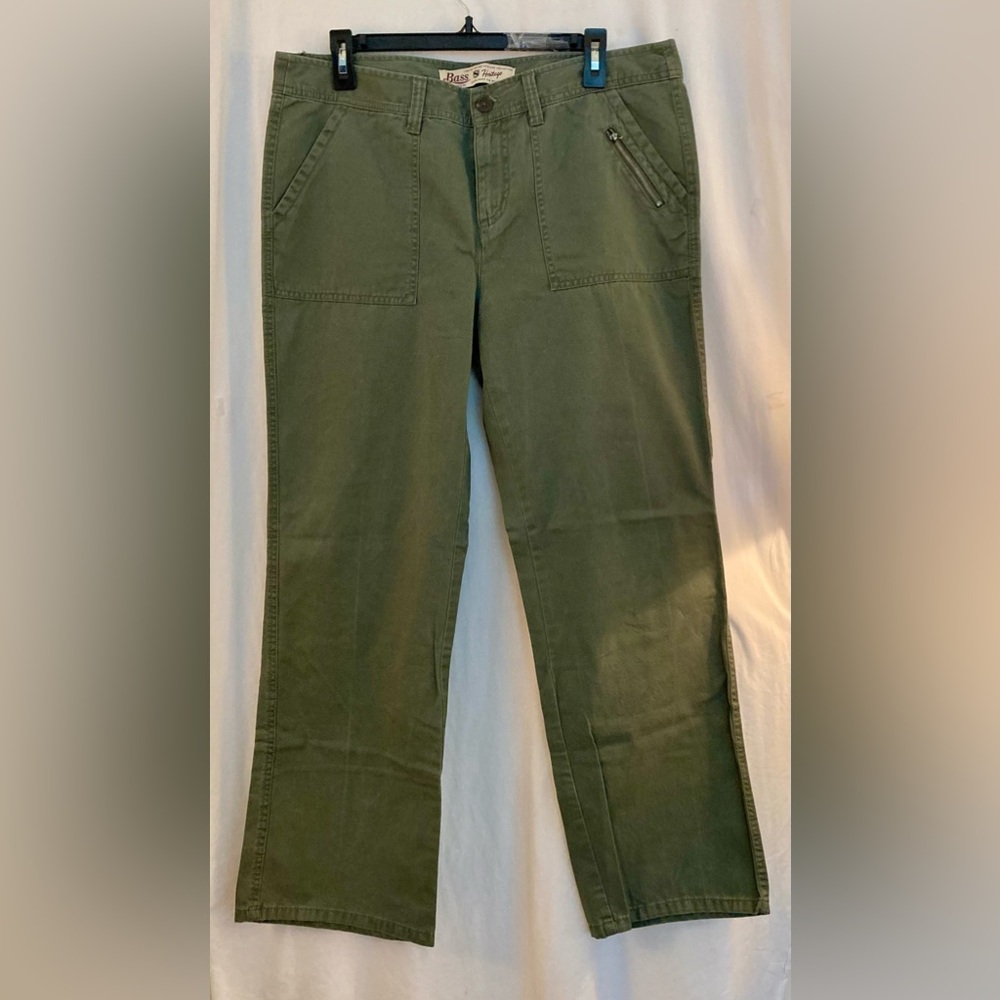 Bass Heritage Green Straight Leg 4 Pocket 100% Cotton Pants Size 14